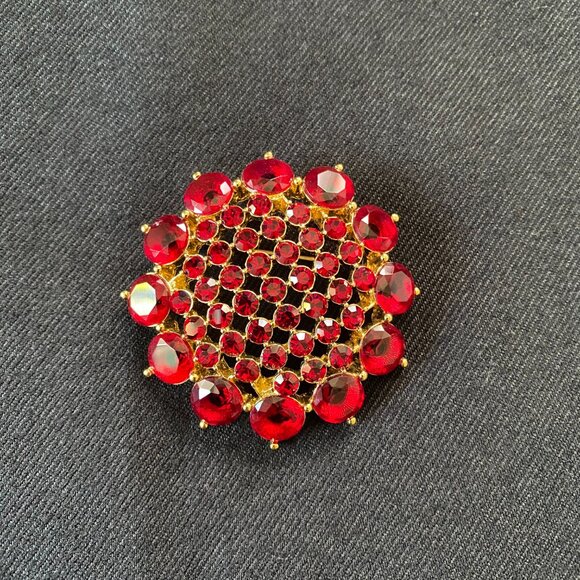Vintage Monet Ruby Red Rhinestone Brooch #394 - Picture 3 of 8